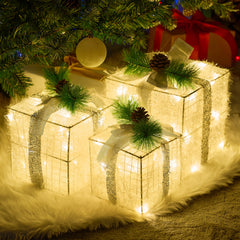 3 LED Yard Lights - 5, 6, 7.5 in Tinsel Gift Box (Warm White)