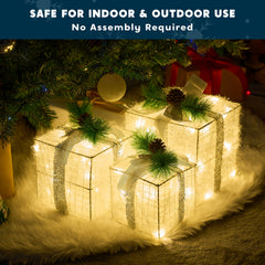 3 LED Yard Lights - 5, 6, 7.5 in Tinsel Gift Box (Warm White)