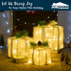 3 LED Yard Lights - 5, 6, 7.5 in Tinsel Gift Box (Warm White)