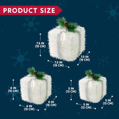 3 LED Yard Lights - 5, 6, 7.5 in Tinsel Gift Box (Warm White)