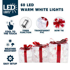 3 LED Yard Lights - 5, 6, 7.5 in Transparent Gift Box (Warm White)