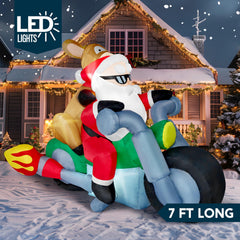 7 ft Long Santa Ride Motor Bike with Reindeer Inflatable Decoration