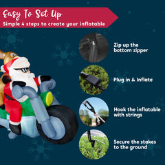7 ft Long Santa Ride Motor Bike with Reindeer Inflatable Decoration