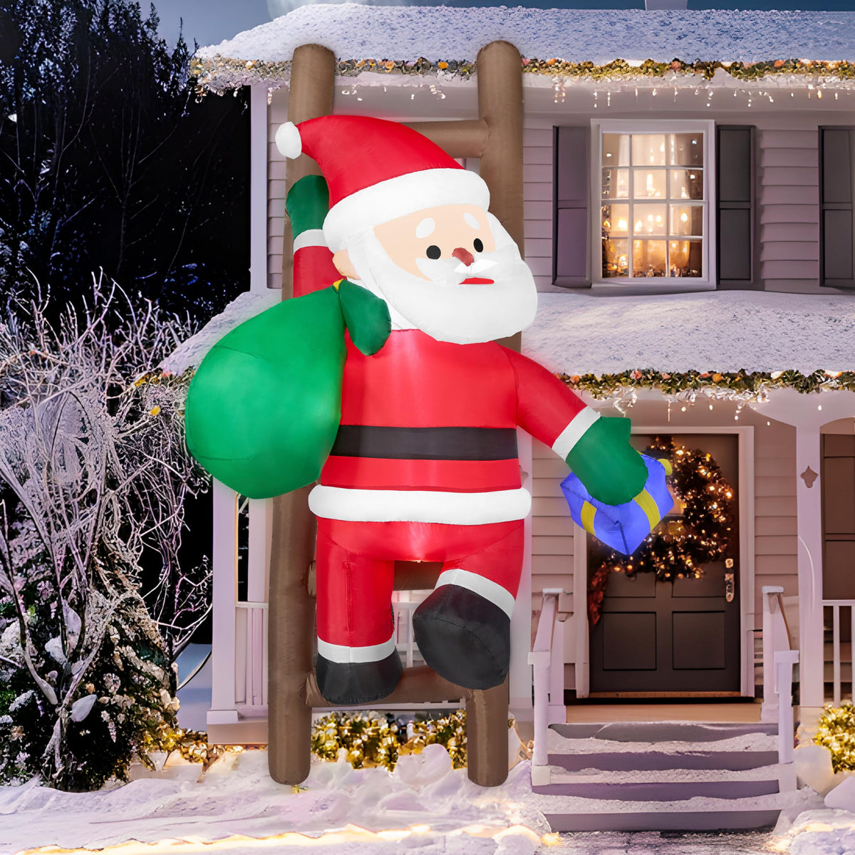 8 ft Tall Climbing Santa with Stairs Inflatable Decoration