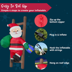 8 ft Tall Climbing Santa with Stairs Inflatable Decoration