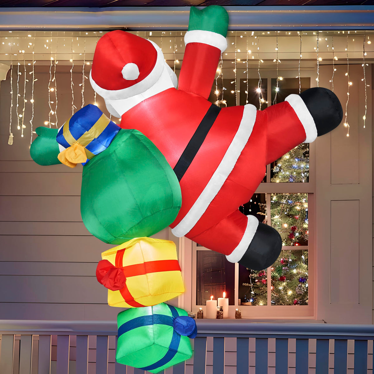 6 ft Tall Climbing Santa with Gift Bag Inflatable Decoration