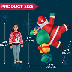 6 ft Tall Climbing Santa with Gift Bag Inflatable Decoration