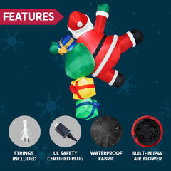 6 ft Tall Climbing Santa with Gift Bag Inflatable Decoration