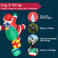 6 ft Tall Climbing Santa with Gift Bag Inflatable Decoration
