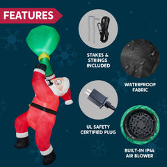 8 ft Tall Falling Santa with Gift Bag Inflatable Decoration