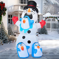 6 ft Tall Snowman Playing with Penguins Inflatable Decoration