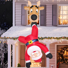 6 ft Tall Reindeer with Falling Santa Window Breaker Inflatable Decoration
