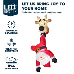 6 ft Tall Reindeer with Falling Santa Window Breaker Inflatable Decoration