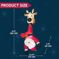 6 ft Tall Reindeer with Falling Santa Window Breaker Inflatable Decoration