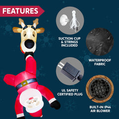 6 ft Tall Reindeer with Falling Santa Window Breaker Inflatable Decoration