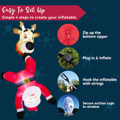 6 ft Tall Reindeer with Falling Santa Window Breaker Inflatable Decoration