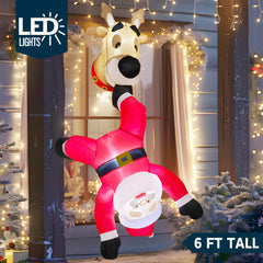 6 ft Tall Reindeer with Falling Santa Window Breaker Inflatable Decoration