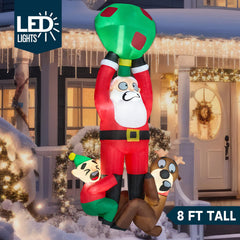 8 ft Tall Santa with Friends Hanging on the Roof Inflatable Decoration