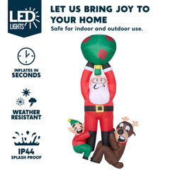 8 ft Tall Santa with Friends Hanging on the Roof Inflatable Decoration