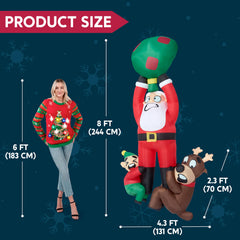 8 ft Tall Santa with Friends Hanging on the Roof Inflatable Decoration