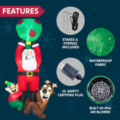 8 ft Tall Santa with Friends Hanging on the Roof Inflatable Decoration