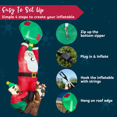 8 ft Tall Santa with Friends Hanging on the Roof Inflatable Decoration