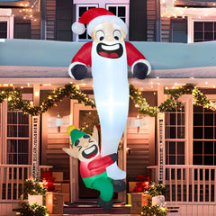 6 ft Tall Hanging Elf Dragging Santa Beard Inflatable Decoration