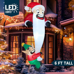 6 ft Tall Hanging Elf Dragging Santa Beard Inflatable Decoration