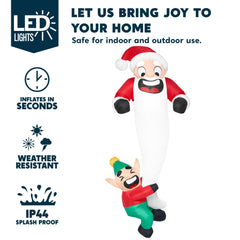 6 ft Tall Hanging Elf Dragging Santa Beard Inflatable Decoration