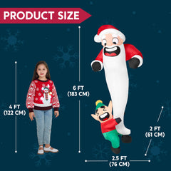 6 ft Tall Hanging Elf Dragging Santa Beard Inflatable Decoration
