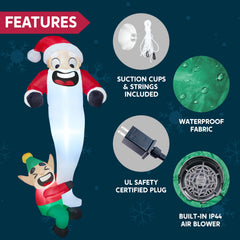6 ft Tall Hanging Elf Dragging Santa Beard Inflatable Decoration