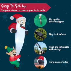 6 ft Tall Hanging Elf Dragging Santa Beard Inflatable Decoration