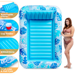 70" x 46" Tropical Leaves Suntan Pool Float (Blue)