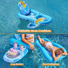 Tropical Leaves Convertible 2-in-1 Lounger (Blue)
