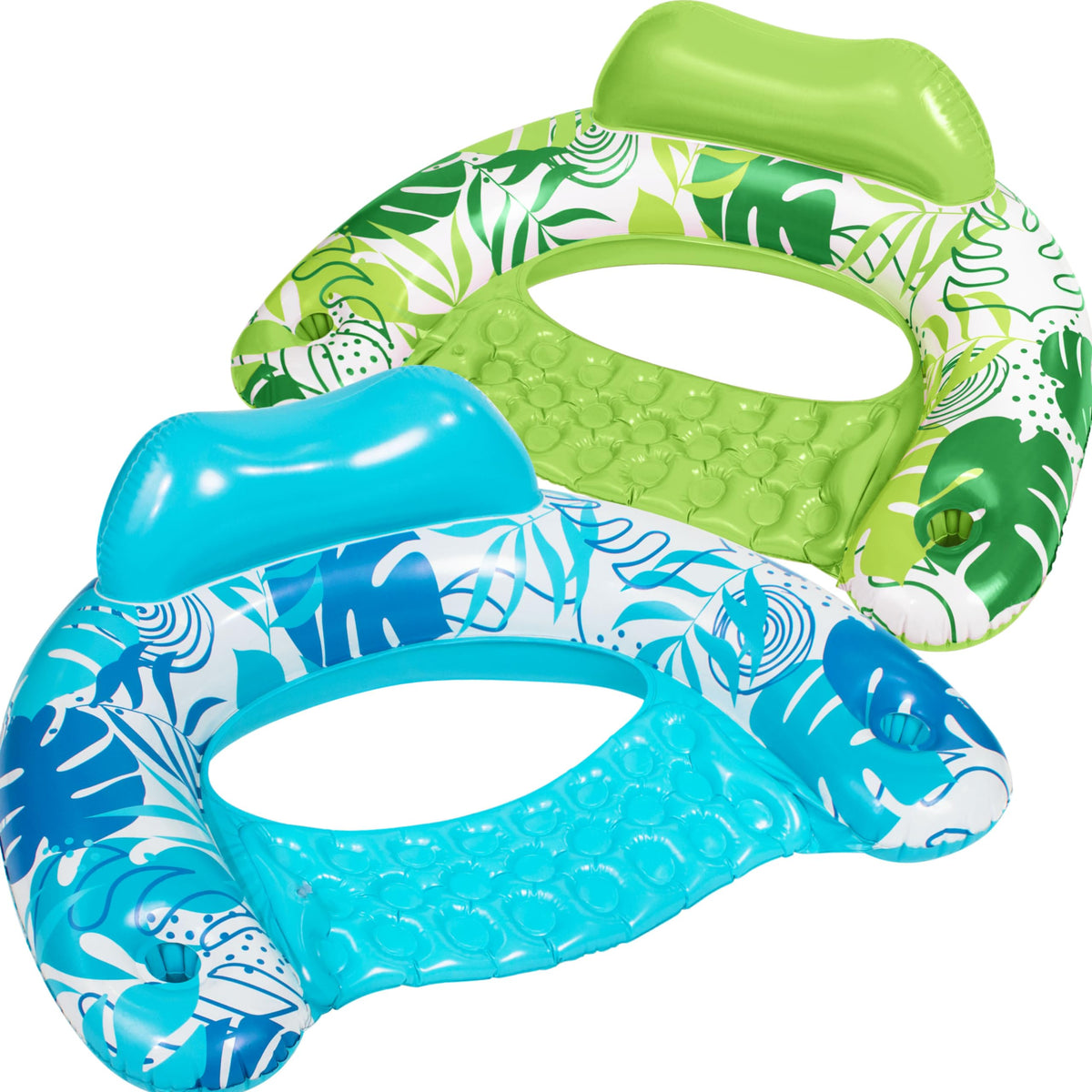 2 Packs XL Tropical Leaves Inflatable Pool Chair (Blue, Green)