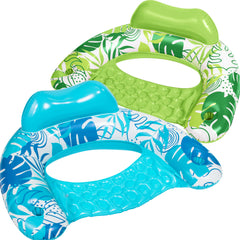 2 Packs XL Tropical Leaves Inflatable Pool Chair (Blue, Green)
