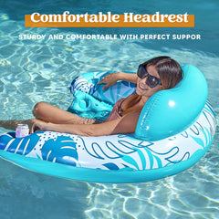 2 Packs XL Tropical Leaves Inflatable Pool Chair (Blue, Green)