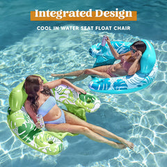 2 Packs XL Tropical Leaves Inflatable Pool Chair (Blue, Green)