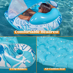 47.5"x27.5"x37.5" XL Inflatable Pool Chair with Canopy （Blue or Pink）