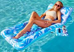 70"x31.5" Tropical Leaves Pool Lounger with Adjustable Backrest (Blue)