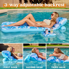 70"x31.5" Tropical Leaves Pool Lounger with Adjustable Backrest (Blue)