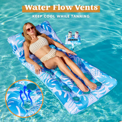 70"x31.5" Tropical Leaves Pool Lounger with Adjustable Backrest (Blue)