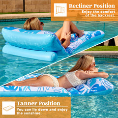 70"x31.5" Tropical Leaves Pool Lounger with Adjustable Backrest (Blue)