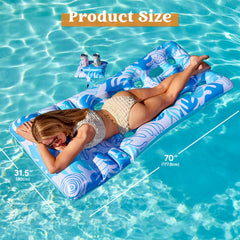 70"x31.5" Tropical Leaves Pool Lounger with Adjustable Backrest (Blue)