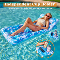 70"x31.5" Tropical Leaves Pool Lounger with Adjustable Backrest (Blue)
