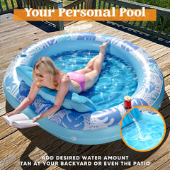 SLOOSH 72" x 65" Large Inflatable Round Tanning Pool with Print, Bule