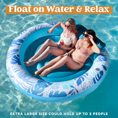 SLOOSH 72" x 65" Large Inflatable Round Tanning Pool with Print, Bule