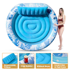 SLOOSH 72" x 65" Large Inflatable Round Tanning Pool with Print, Bule