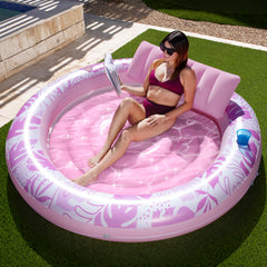 SLOOSH 72" x 65" Large Inflatable Round Tanning Pool with Print, Pink