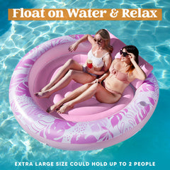 SLOOSH 72" x 65" Large Inflatable Round Tanning Pool with Print, Pink